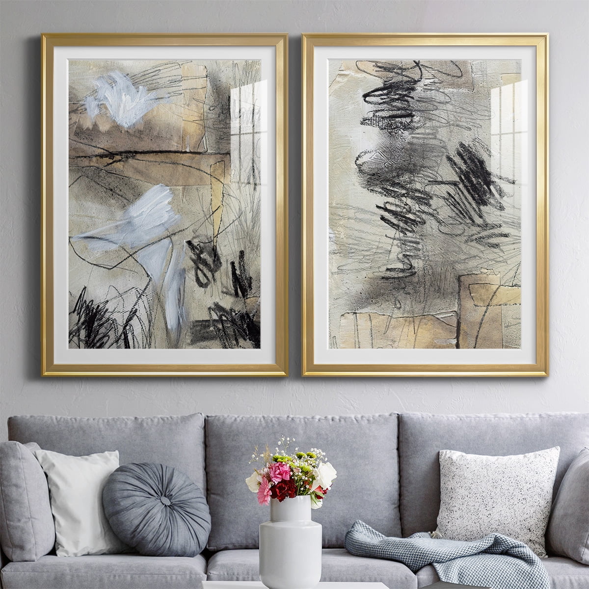 Wexford Home Masked Notes I Premium Framed Print, 26.5" x 36.5" - Ready to Hang, Gold (Set of 2)