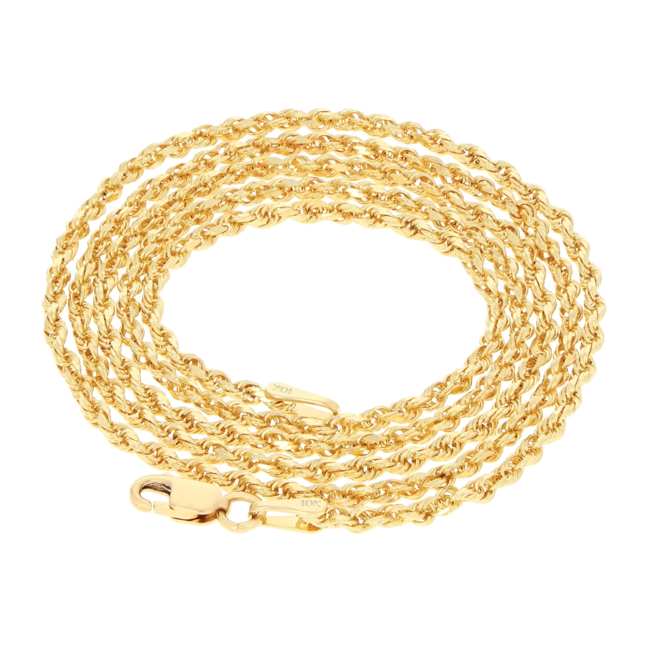 Nuragold 10k Real Yellow Gold 1.8mm Rope Chain Diamond Cut Necklace (16"-30") Italian Jewelry for Men & Women