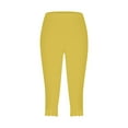 thumbnail image 5 of Jzuxvd Womens High Waist Basic Solid Cotton Soft Capri Leggings Yellow XXL, 5 of 5