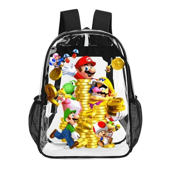 Mario Clear Backpack Heavy Duty See Through Bookbag Transparent Bag for Colleges School Work Sport Travel