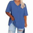 thumbnail image 3 of Aricy Women's Plus Size V Neck Summer Top Short Sleeved Solid Color T Shirts Summer Short Sleeve Tees Casual Loose Fit Cotton Tunic Tops, 3 of 5