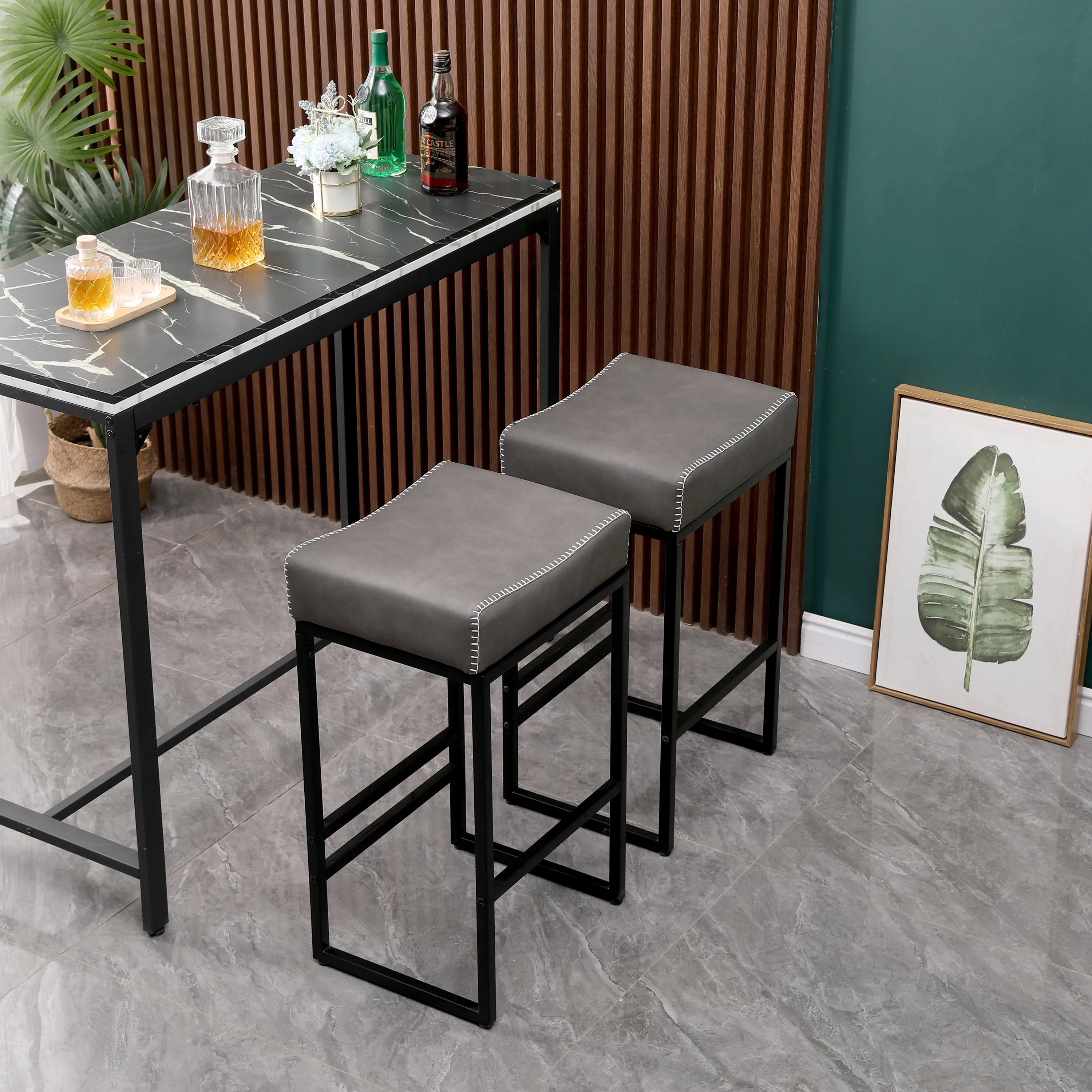 Yardi Yard Modern PU Leather Counter Height Bar Stools Set of 2, Upholstered Accent Stool with Footrest, Gray Yardi Yard Modern PU Leather Counter Height Bar Stools Set of 2, Upholstered Accent Stool with Footrest, Gray