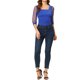 thumbnail image 2 of INSPIRAR CHIC Blusa de malla semitransparente de cuello cuadrado con puntos, mangas 3/4, talla XS, azul real, 2 of 7
