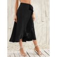 thumbnail image 3 of Wenseny Women’s Satin Asymmetrical Long Wrap Skirts Ruffled Hem Midi Skirt Black L, 3 of 7