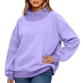 thumbnail image 3 of Mock Neck Sweatshirt,Oversized Long Sleeve Pullover Sweatshirts for Women Casual Fall Turtleneck Tops,Purple M, 3 of 7