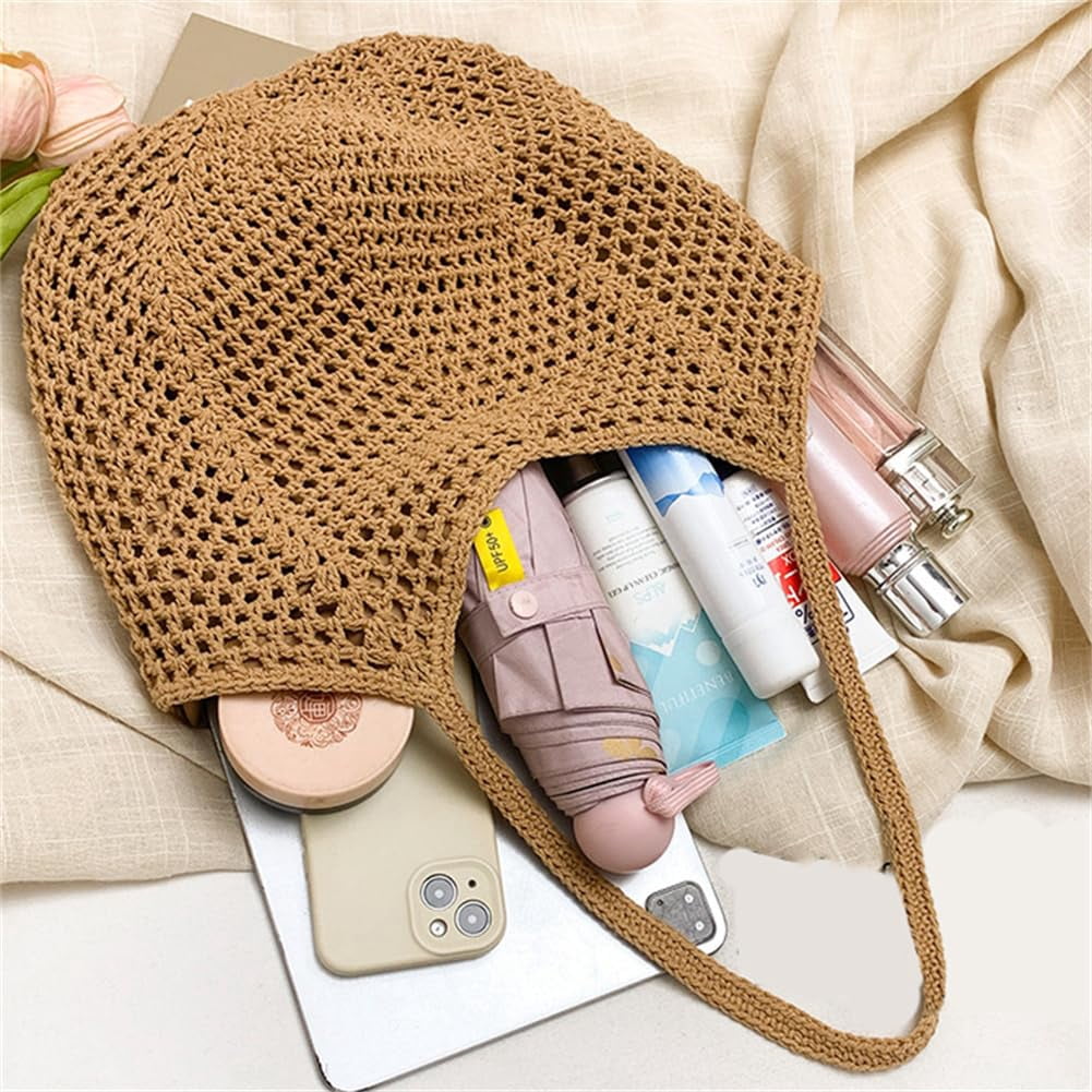 Beach Tote Bag for Women Raffia Crochet Purse Large Summer Hobo Woven Shoulder Handbag for Vacation