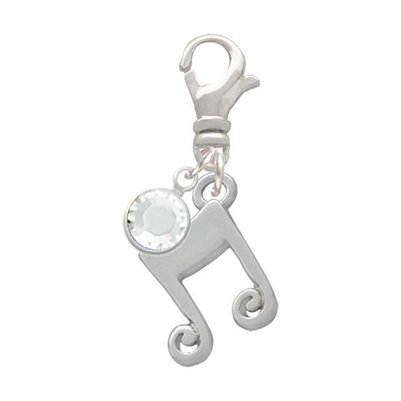 Delight Jewelry Silvertone Double Music Note - Silvertone Clip on Charm with Clear Crystal Drop