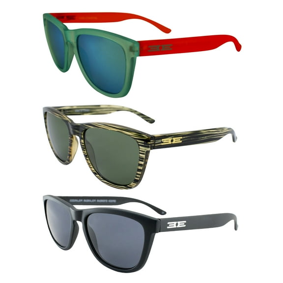 Epoch Eyewear Vibe Polarized Sunglasses Women Men 3 Pairs Blue w/Teal Mirror Lens Green w/Green Mirror Lens & Black w/Smoke Lens
