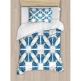 thumbnail image 3 of Traditional House Decor King Size Duvet Cover Set, Portuguese Pavement Azulejo Mosaic with Diagonal Square and Shapes, Decorative 3 Piece Bedding Set with 2 Pillow Shams, Blue White, by Ambesonne, 3 of 3