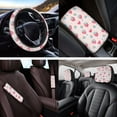 thumbnail image 4 of Yuyamidu Blue Pink Strawberry Car Seat Cover Set of 14 Floral Steering Wheel Cover Seatbelt Shoulder Pad Coaster Headrest Covers Armrest Cover Cushion Keychain, Pink, 4 of 7