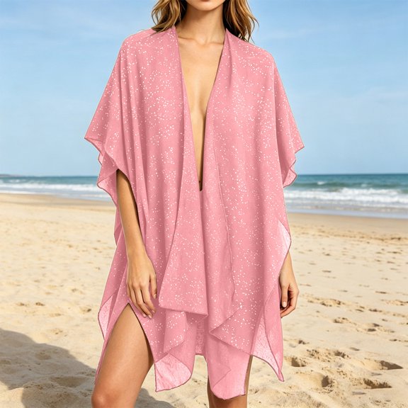 HBYJLZYG Women's Open Front Kimono Cover Up, Sparkly Lightweight Beach Shawl, Sheer Summer Vacation Cardigan, Versatile Swimsuit Cover Up, Trendy Resort Wear