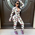 thumbnail image 3 of Women Long Sleeve Front Zipper Bodycon Jumpsuit Rompers Overall, 3 of 6