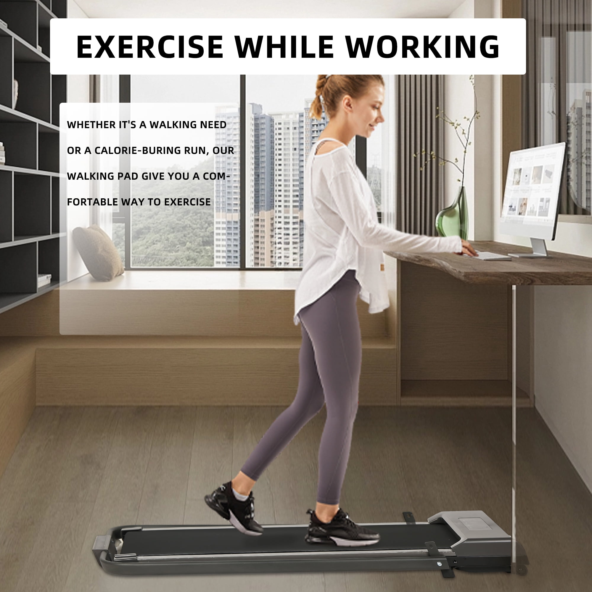 BITOUSHI 2 in 1 Folding Treadmill 3.0HP Under Desk Electric Treadmill Installation-Free with Remote Control APP Control and LED Display, Walking Jogging for Home Office - Grey