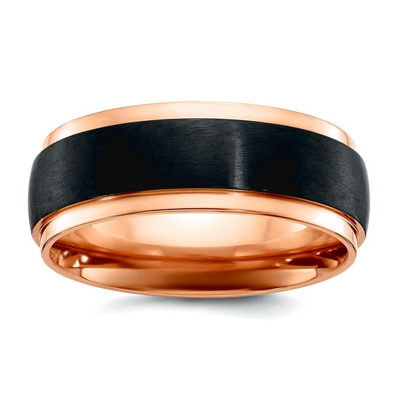 Black Zirconium Brushed and Polished Rose Ip Plated 8mm Band Size 9.5 Ring for Women and Men