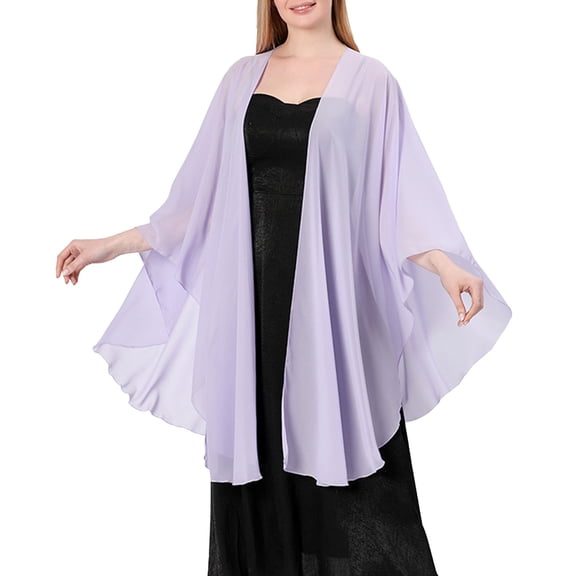 Fgnfyis Elegant Wedding Evening Shawl Solid Tone Chiffon Fabric with Slit Design Large Wrap Purple One Size