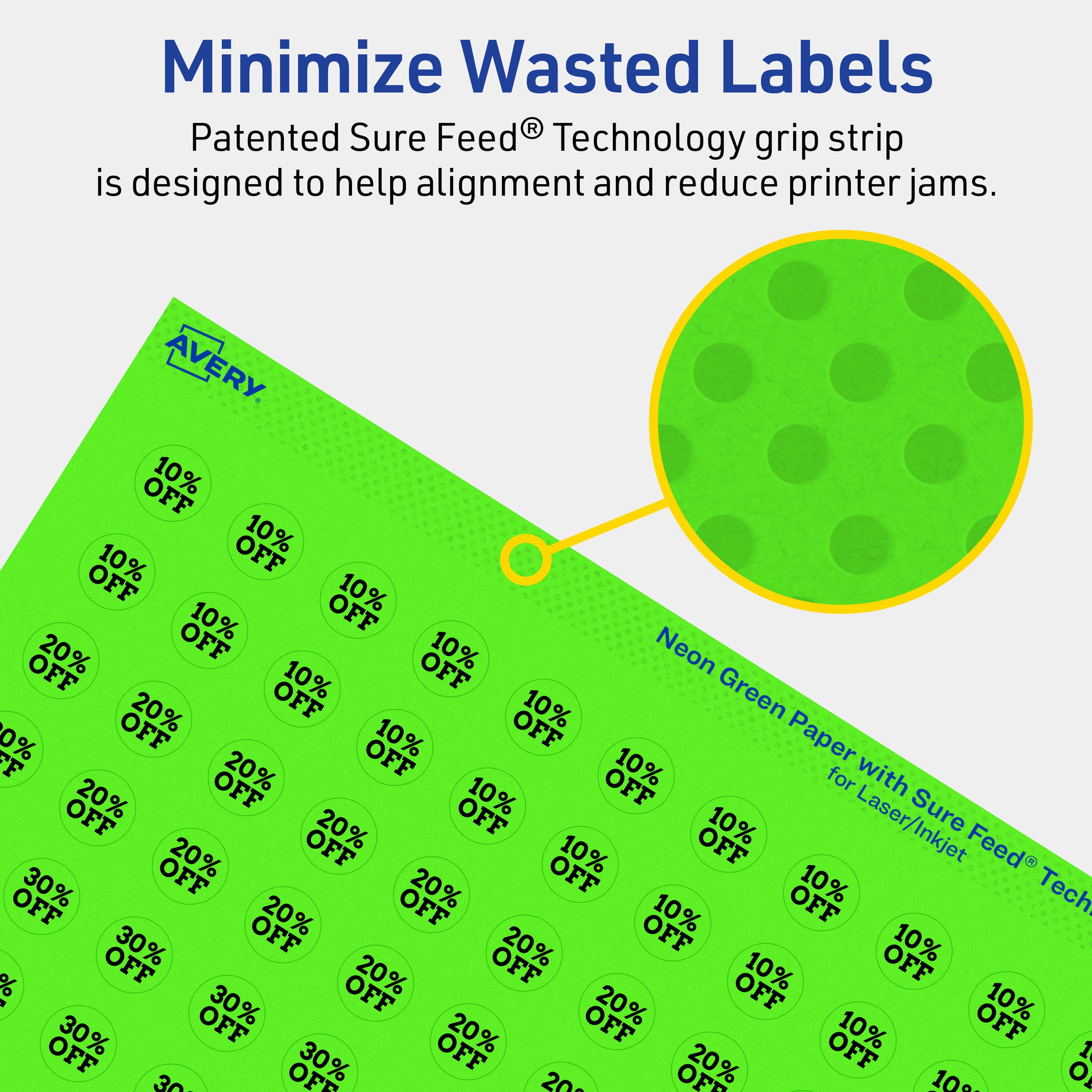 Avery Printable Round Labels, Neon Green, 0.5" Diameter, 6,160ct