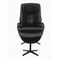 thumbnail image 3 of [1-Piece Black Top Grain Leather Accent Chair with Swivel and Ottoman - Modern Minimalist Style], 3 of 9