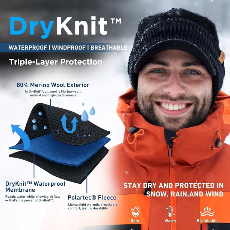 TOP-EX DryKnit™ Waterproof Visor Beanie Hat for Men Winter  display picture 3