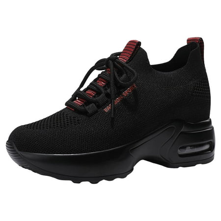 

Women Sneakers Fashionable New Pattern Simple Solid Color Lace Up Thick Sole Increase Mesh Breathable Comfortable Casual Shoes