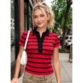 thumbnail image 4 of LMLYSoH Women Summer T-Shirt Casual Striped Button Lapel Basic Short Sleeves Tops for Streetwear Grunge Clothes, 4 of 8