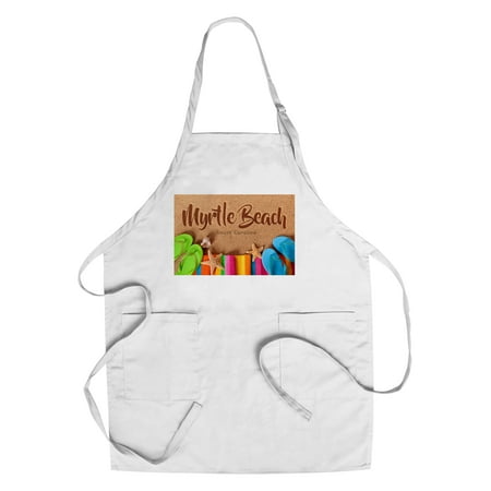 South Carolina Flip Flops - Myrtle Beach, South Carolina - Flip Flops on Beach - Lantern Press Photography (Cotton/Polyester Chef's Apron)