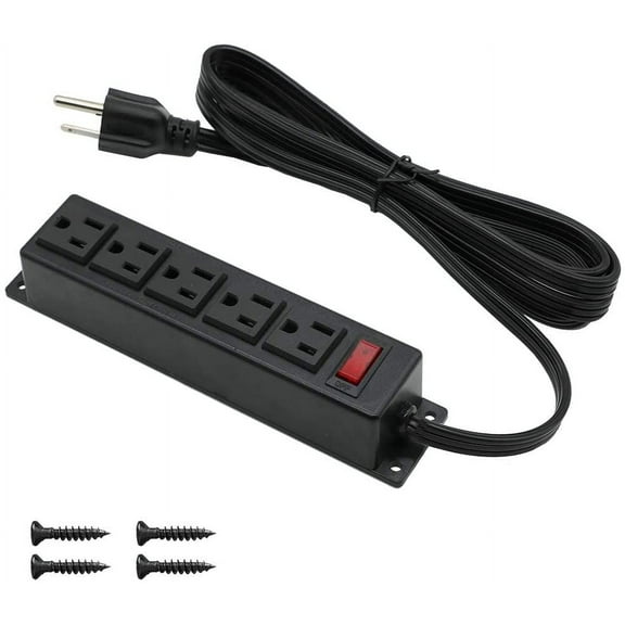Mountable Power Strip Wall Mount Power Outlets Screw Down Power Supply 5AC Outlet 6.56 Feet Extension Cord, On&Off Switch