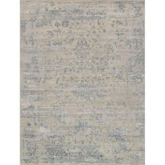 Pasargad Home Transitional 95" x 118" Hand-Knotted Wool Area Rug in Silver/Blue