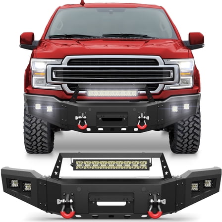 POFENZE F150 Front Bumper for 2018-2020 Ford F150 (Excluding Raptor) Textured Black Bumper with Light Bar License Plate Bracket