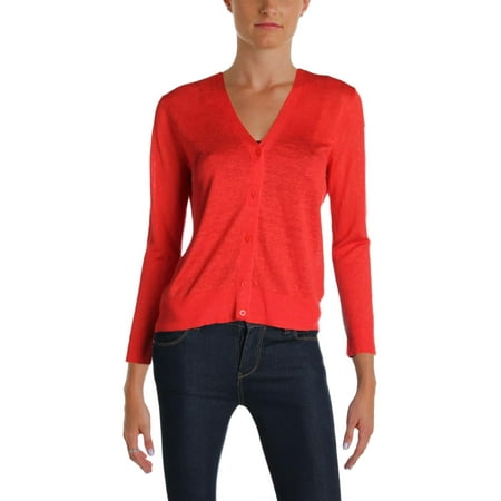 Lauren Ralph Lauren Women's Eyelet-Back Linen Cardigan (XL, Red)