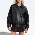 thumbnail image 2 of Vinsonshop Leather Jacket Women Motorcycle Jacket Women Casual Outerwear Womens Jackets Casual Outerwear for Women Womens Coats and Jackets Full Zip Jacket Black L, 2 of 9