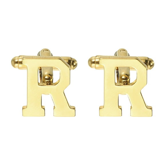 Uxcell Initial Cufflinks, Classic Alphabet Letter R Stainless Steel Men Cuff Links 26 Letters A-Z with Box for Men Father Husband Weddings Gift Business Birthday, Gold Tone