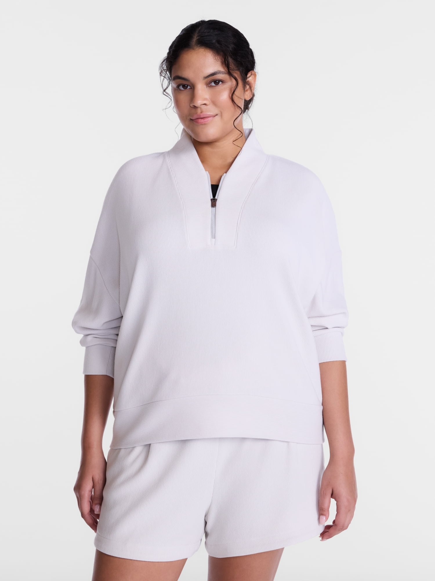 Avia Women's and Women's Plus Ribbed Ottoman Quarter Zip Sweatshirt, Sizes XS-4X