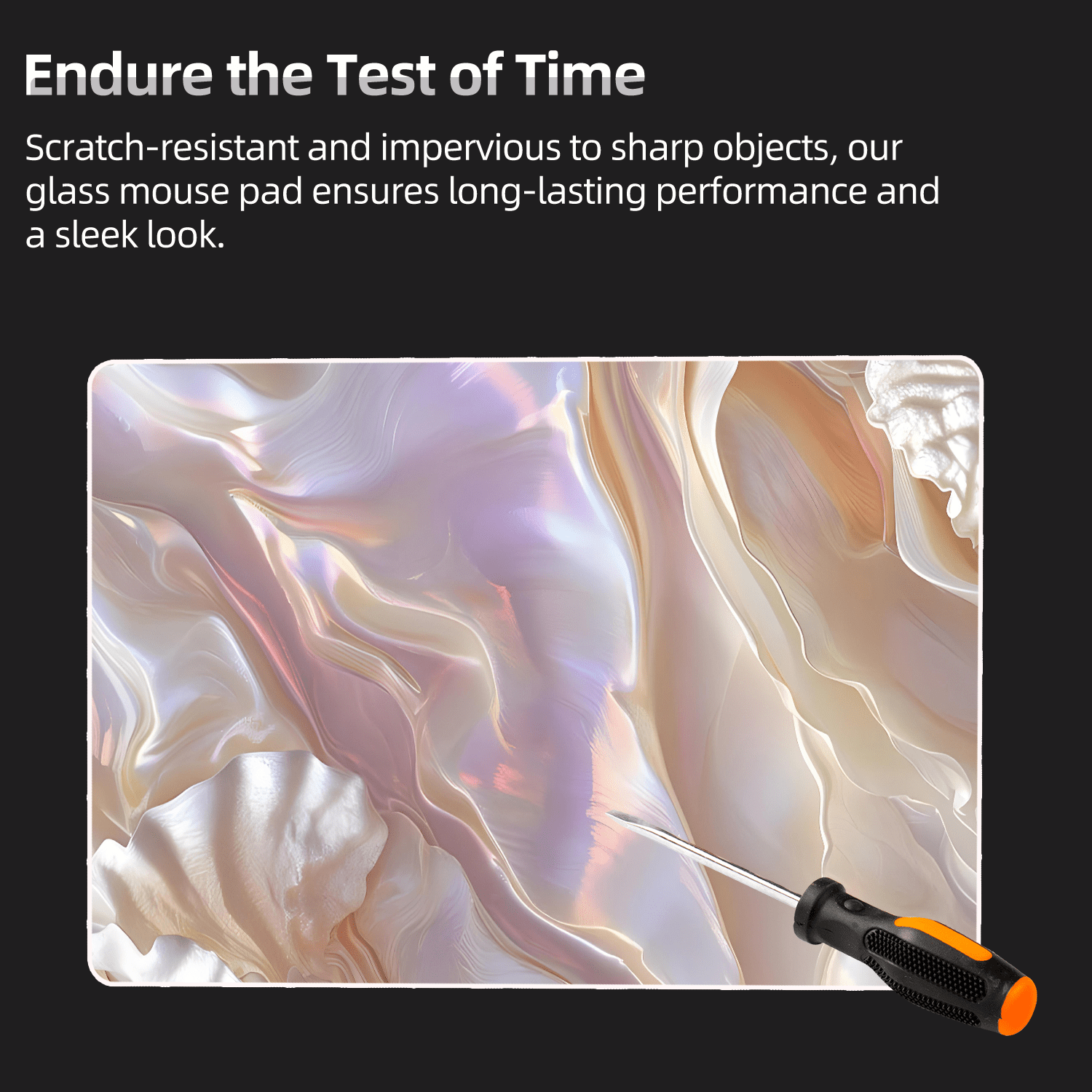 Devineresse Glass Mousepad for Gaming, Pearlescent White Hard Mouse Pad, Ultra-Smooth Surface for Enhanced Speed&Control, Durable&Easy to Clean, Includes Anti-Wear&Cleaning Accessories, 35cm*26cm