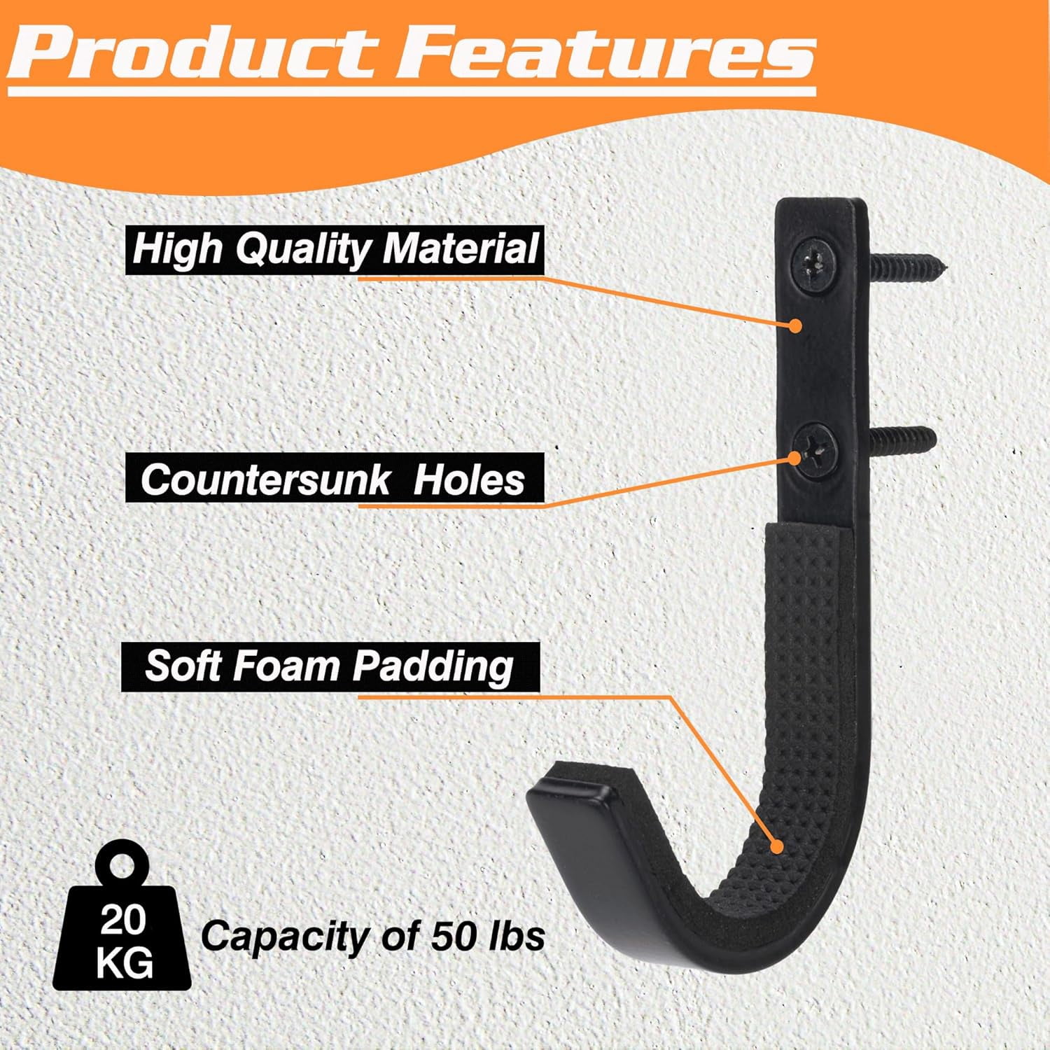 Wall Mount Gun Rack & Gun Hooks, Heavy Duty Metal Hangers for Rifle, Shotgun and Bow Storage, 2pc Set