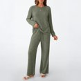 thumbnail image 4 of SUNBS Two Piece Lounge Sets for Women Pajamas Set Wide Leg Pants Ribbed Knit Winter Matching 2 Piece Outfits Trendy Clothes, 4 of 6