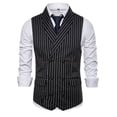 thumbnail image 3 of Yaoyar Mens Waistcoat Stripe Plaid Formal Suit Vest Casual Double Breasted Sleeveless Business Formal Vest, 3 of 3