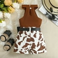 thumbnail image 4 of Daqian Girls' Casual Sleeveless Round Neck Strap Loose Botton Printed Short Pants Tank Top Sets Big Girls Outfits Girls Clothes Set Size 8 Brown 3-4 Years, 4 of 9