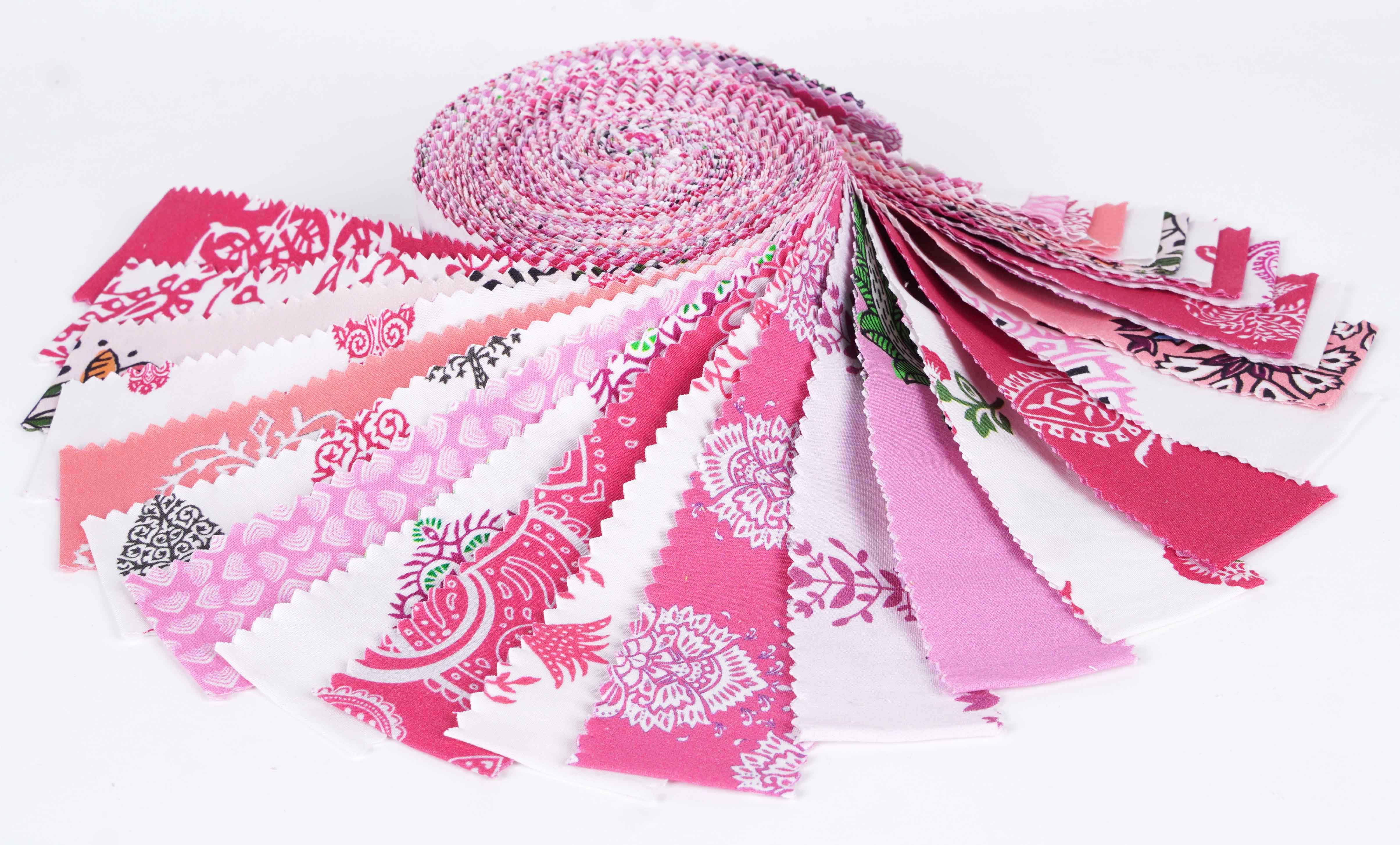 Soimoi 40Pcs Block Print Precut Fabrics Strips Roll Up 1.5x42inches Cotton Jelly Rolls For Quilting - Rose Pink
