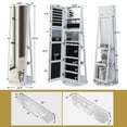 thumbnail image 4 of Giantex 360° Swivel Jewelry Cabinet, Lockable Jewelry Armoire w/Full-Length Mirror & 3-Color LED Lights, Freestanding Jewelry Organizer w/Inside Mirror, Foldable Shelf, White, 4 of 10