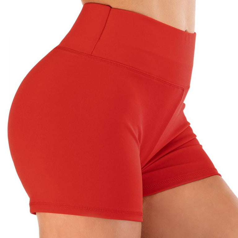 Women's High Waisted Vital Seamless Workout Yoga Gym Shorts, Red S 