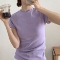 thumbnail image 3 of Womens Soft Fabric Basic O Neck T Shirt with Short Sleeves for Spring Summer, 3 of 5
