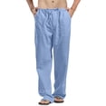 thumbnail image 2 of Men's Cotton Linen Pants Drawstring Lightweight Loose Beach Yoga Pants with Pockets Plus Size Pants Blue S, 2 of 5