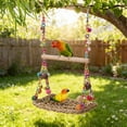 thumbnail image 4 of KOYPTL Wooden Bird Swing for Cockatiels Parrot Perch Hanging Toys Parakeets Birdcage Stands Cage Playground Play Gyms Accessories Colorful Bead Bell Climbing Toy for Lovebirds Conures Budgies, 4 of 7