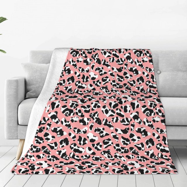 Fotbe Cow Animal Skin Manta de Franela Acolchonada con Estampado, Súper Suave y Esponjosa, Extra Grande para Sofá, Cama, Uso Todo el Año-60"x50"