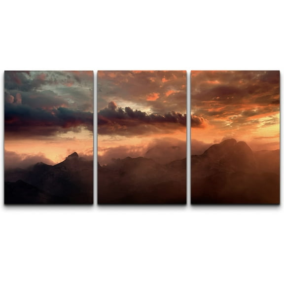 wall26 Canvas Print Wall Art Set Orange Sunset Over Cloudy Mountain Peaks Nature Wilderness Photography Realism Rustic Scenic Colorful Multicolor for Living Room, Bedroom, Office - 24"x36"x