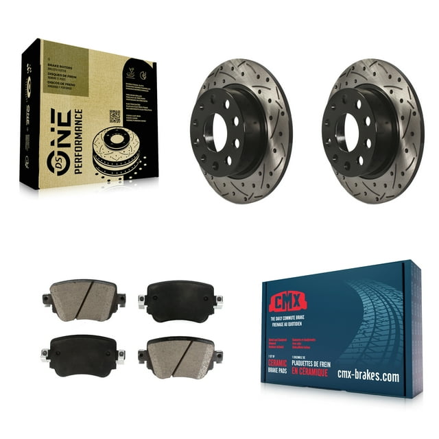 Transit Auto Rear Coated Drilled Slotted Disc Brake Rotors and Ceramic Pads Kit for Car Volkswagen Golf Alltrack SportWagen with 253mm Diameter Rotor KDC-101886