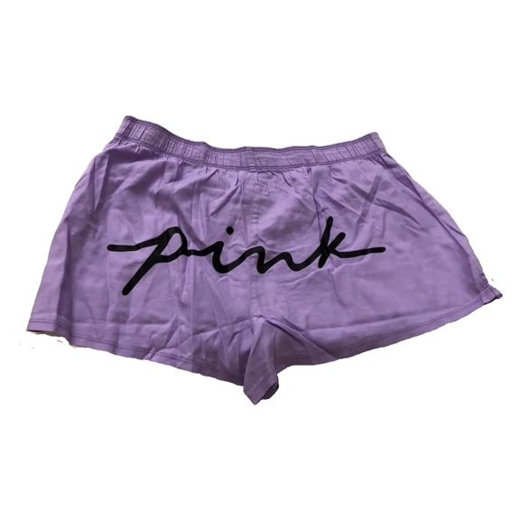 Victoria's Secret Pink Logo Flannel Relaxed Pajama Sleep Short Boxy Color Lilac Size Medium NWT