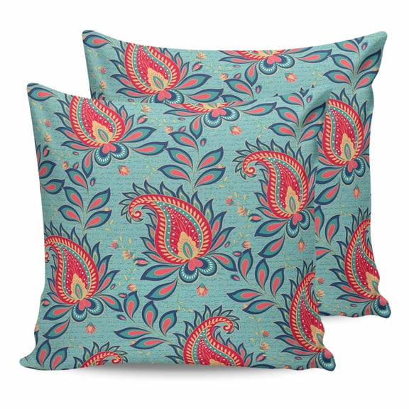 26x26 Pillow Covers Set of 2, Red Teal Boho Botanical Throw Pillow Covers Decorative Couch Cushion Case, Southwestern Retro Ethnic Tribal Microfiber Square Pillowcases for Bedroom Car Living Room