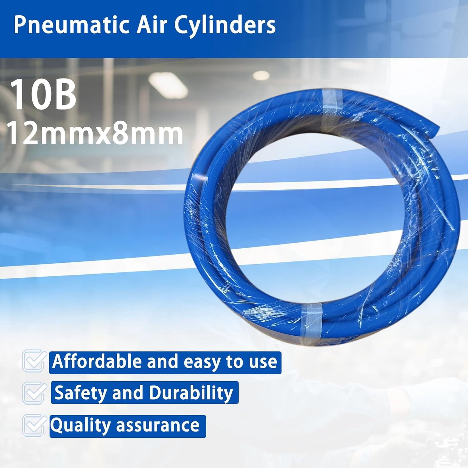 PNEUMATIC Blue 12mm OD 8mm ID Polyurethane PU Air Hose Pipe Tube 10 Meter 32.8 ft for Air Line or Fluid Transfer Blue