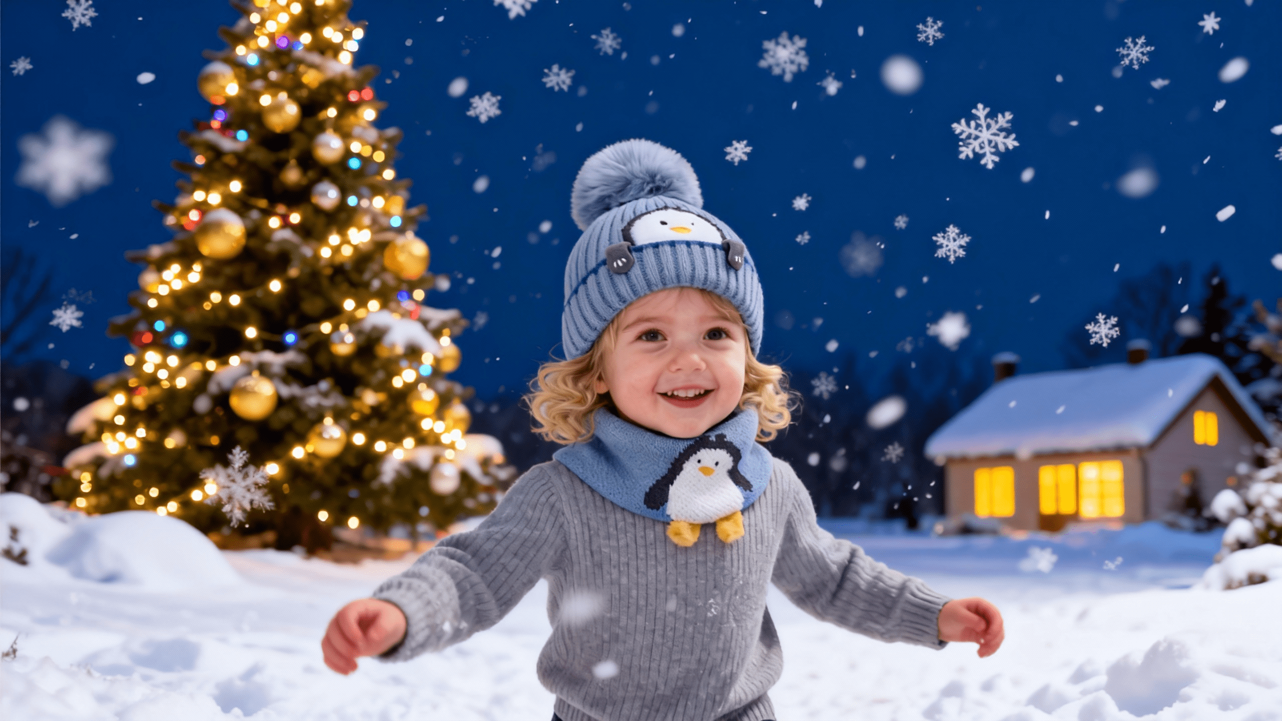 Baby Kids Winter Warm Hats, Infant Toddler Children Pom Pom Beanie Knit Cap Girls Boys-2 Piece